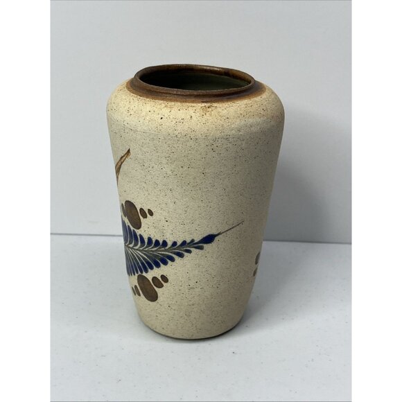 Mexican Tonala Art Pottery Vase Hand Painted Bird Ceramic Sandstone Folk Art - Picture 2 of 8